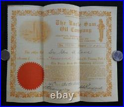 1916 Oncle Sam Huile Company 10,000 Shares Stock Certificat Atchison Tulsa
