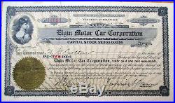 1917 Stock Certificate'Elgin Motor Car Corporation' Illinois IL Automobile