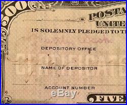 1918 $500 US Postal Savings System Certificate Extremely Scarse