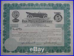 1918 Car Stock Certificate Pan Motor Co. St. Cloud, MN
