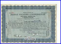 1919 GB PACKERS FOOTBALL sponsor INDIAN PACKING CO Stock CERTIFICATE GREEN BAY