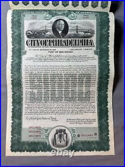 1919 ORIGINAL CITY OF PHILADELPHIA $1000 LOAN BOND Graphics GREAT SHAPE