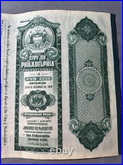 1919 ORIGINAL CITY OF PHILADELPHIA $1000 LOAN BOND Graphics GREAT SHAPE