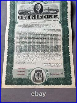 1919 ORIGINAL CITY OF PHILADELPHIA $1000 LOAN BOND Graphics GREAT SHAPE