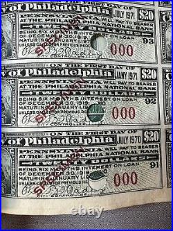 1919 ORIGINAL CITY OF PHILADELPHIA $1000 LOAN BOND Graphics GREAT SHAPE