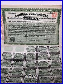 1919 chinese government sterling treasury note for 100, with coupons