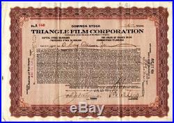 1920 Triangle Film Corporation Stock Certificate Early Hollywood Silent Films