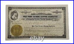 1920 West Point Farmers Shipping Stock Certificate #1 Issued To Jno. J. Albright