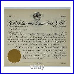 1920's St. Louis American League Base Ball Company Unissued Stock Certificate S