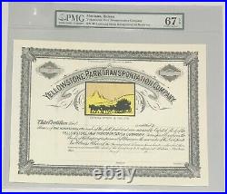 1920s YELLOWSTONE PARK TRANSPORTATION COMPANY Stock Certificate PMG 67 EPQ