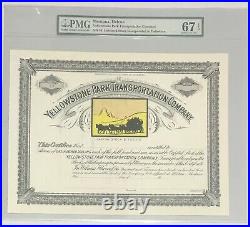 1920s YELLOWSTONE PARK TRANSPORTATION COMPANY Stock Certificate PMG 67 EPQ