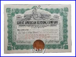 1921 Tulsa, OK Great American Refining Stock Certificate #287