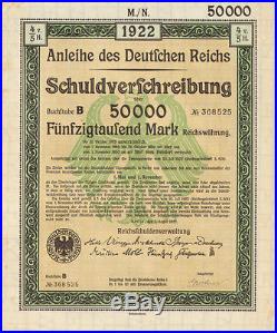 1922 Berlin German Bonds 10x 50,000 Mark + coupons = 500,000