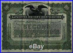 1922 LaFayette Motors Corporation Stock Certificate Maryland