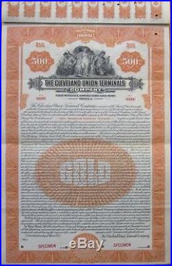 1922 SPECIMEN Railroad Gold Bond Certificate'Cleveland Union Terminals' $500
