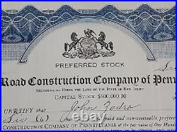 1922 Willite Road Construction Stock Certificate #511 Issued To John Padro