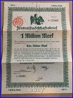 1923 Berlin Germany 1000000 Mark (1 Million Mark) Uncancelled Bond cupons