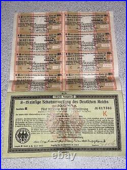 1923 Germany Treasury Bond 5 Million Marks Uncut Coupons 5,000,000