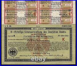 1924 Berlin Germany 5000000 Mark (5 Million Mark) Treasury Bond Not Cancelled