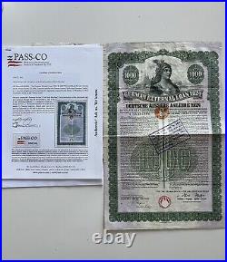 1924 GERMAN EXTERNAL LOAN GOLD BOND $1,000 PASSCO (COA) 19 COUPONS-Holed