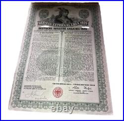 1924 German Dawes Bond External 7% Loan w 20 Coupons Uncanceled