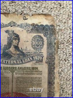 1924 German External Loan 7% $1000 Dawes Gold Bond No Coupons Uncanceled