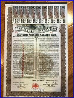 1924 German External Loan 7% Dawes Bond $500 Pass-Co Certificate