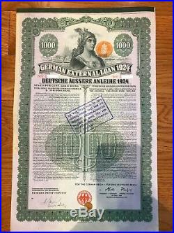 1924 German External Loan 7% Gold Bond $1,000 Dawes Loan