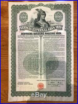 1924 German External Loan 7% Gold Bond $1,000 Dawes Loan