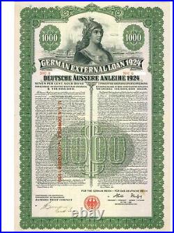 1924 German External Loan 7% Gold Bond $1000 Dawes Loan