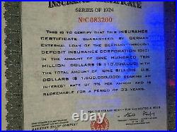 1924 German External Loan Insurance Certificate Series Bond 1000 Imperial Mark