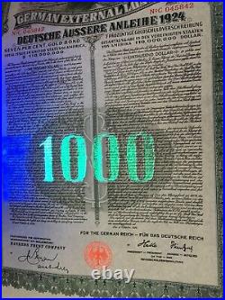 1924 German External Loan Insurance Certificate Series Bond 1000 Mark 2 Pcs/set