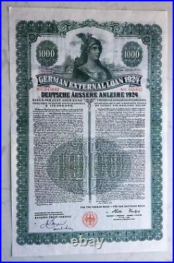 1924 German External Loan Insurance Certificate Series Bond 1000 Mark 2 Pcs/set