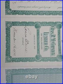 1925 Chas. R. McCormick Lumber Stock Certificate #410 Issued To Laura Weiss