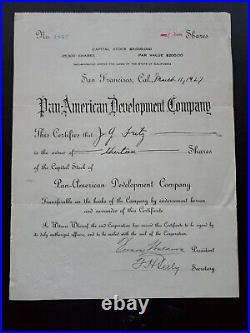 1927 Pan-American Development (San Francisco, CA) Stock Certificate #1847