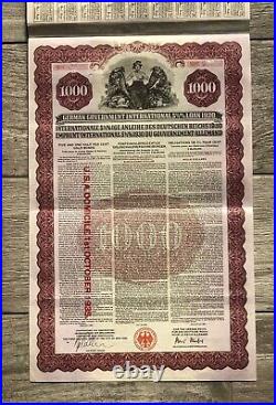 1930 German Government Bond UNCANCELED With PASSCO Authentication and Coupons