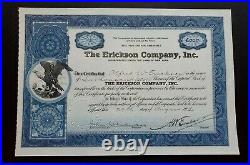 1930 The Erickson Stock Certificate #2 Issued to Alfred W. Erickson