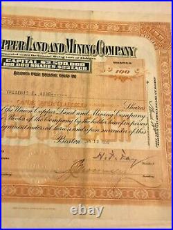 1930 Union Copper Land and Mining Company Stock Certificate #G1490 Michigan
