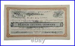 1931 Francis Cutting Co Stock Certificate #40 Issued To Douglas Jay Jackson