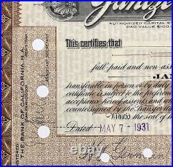 1931 Jantzen Knitting Mills Stock Certificate #1, (Portland, OR) Carl Vreeland