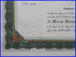1937 Andean Chinchillas Farms Stock Certificate #23 Issued William B. H