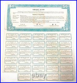 1937 Republic of China Liberty Bond $50 Yuan 4% Uncancelled Coupons PASS-CO COA