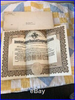 1937 Stock Certificate AMERICAN LEAGUE BASEBALL ST. LOUIS BROWNS with Letter RARE