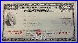 1945, 25 Dollar United States Savings Bond. Rare Issued Note