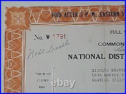 1946 National Distillers Products Corp Stock Certificate #1791