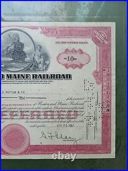1957 Boston And Maine Railroad Company Preferred Stock Certificate Excellent