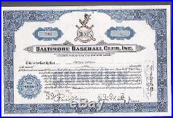 1964 BALTIMORE Orioles BASEBALL CLUB, INC. RARE Stock Certificate Superb