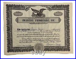 1964 Incentive Promotions, Inc. Stock Certificate #1, (New York) -Benjamin Zwang