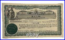 1968 M. A. C, Inc. Stock Certificate #1, (Idaho) Melvin A. Coonrod