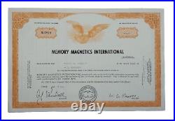 1969 Memory Magnetics International Stock Certificate #NU2816 Issued To Leola M